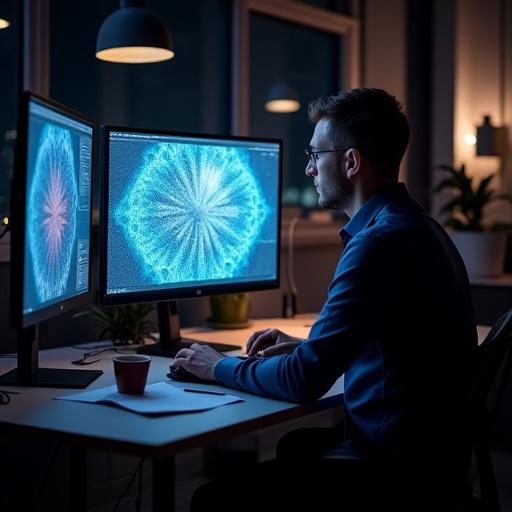 Un designer al computer che mostra un software per la creazione di modelli di carta da parati.